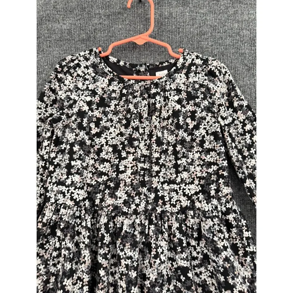 Baby Gap Girls Ditsy Floral Drop Waist Dress Size 4 Black Pink Lined 100% Cotton
